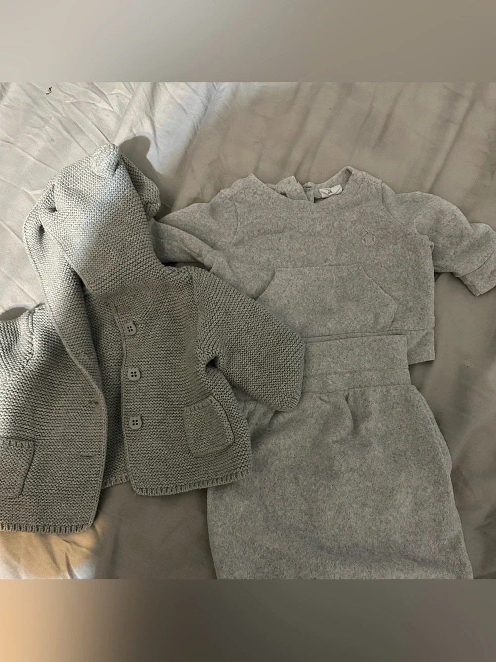 Gray Baby Knit Hooded Cardigan & Matching Pant Set